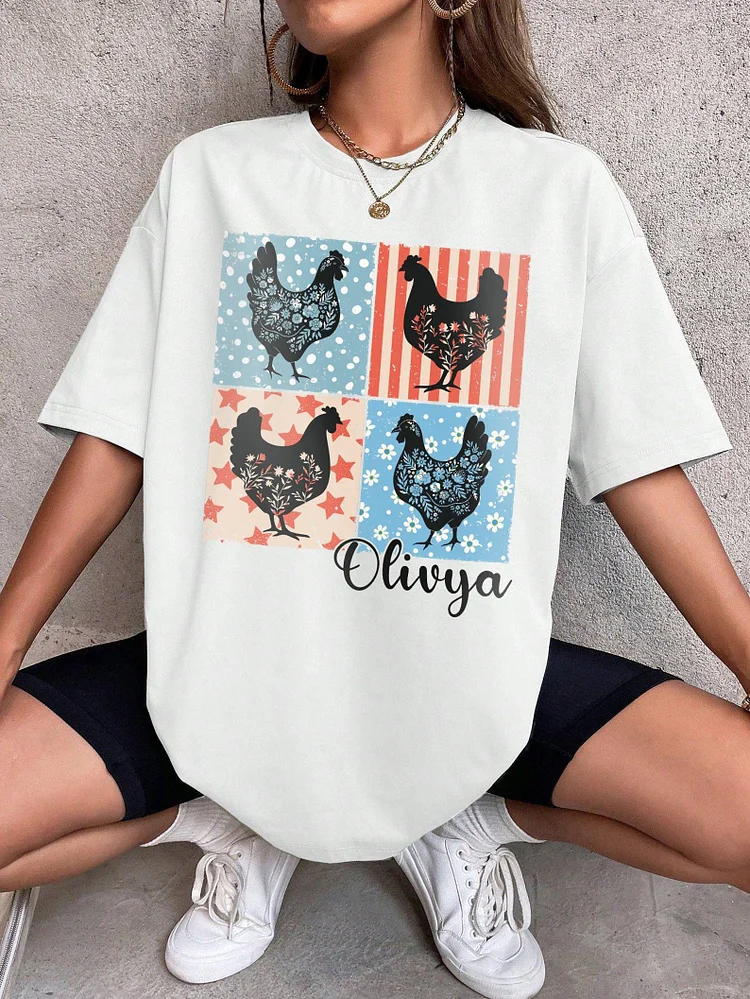 Custom Chicken Shirt - Personalized Floral Hen Tee - Farm Animal Graphic T-Shirt