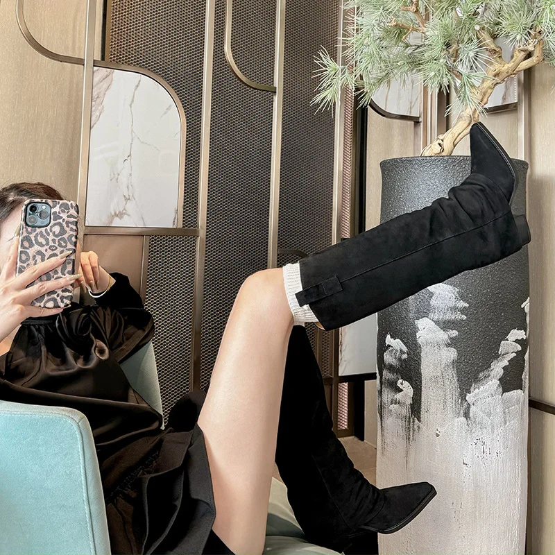 Breakj Breakj Fire Boots Women's Coarse And Pants Pipe Boots But Knee Brown Maillard West Cowboy Knight Boots