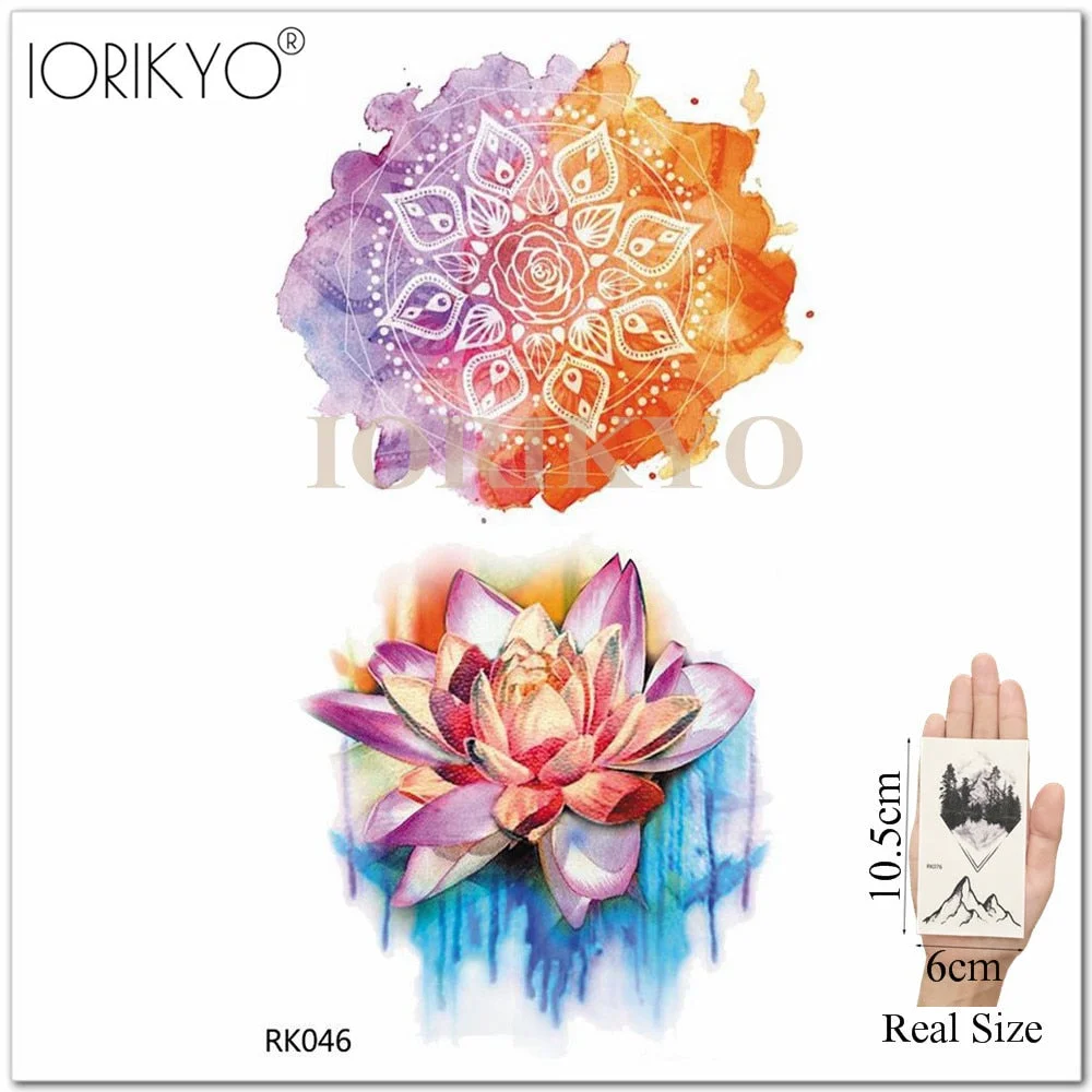 IORIKYO Sexy Watercolor Henna Flower Temporary Tattoo Stickers Women Arm Lotus Waterproof Tatoo Girls Fake Tattoo Small Chest