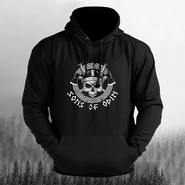 Men's Retro Viking Print Casual Hoodie
