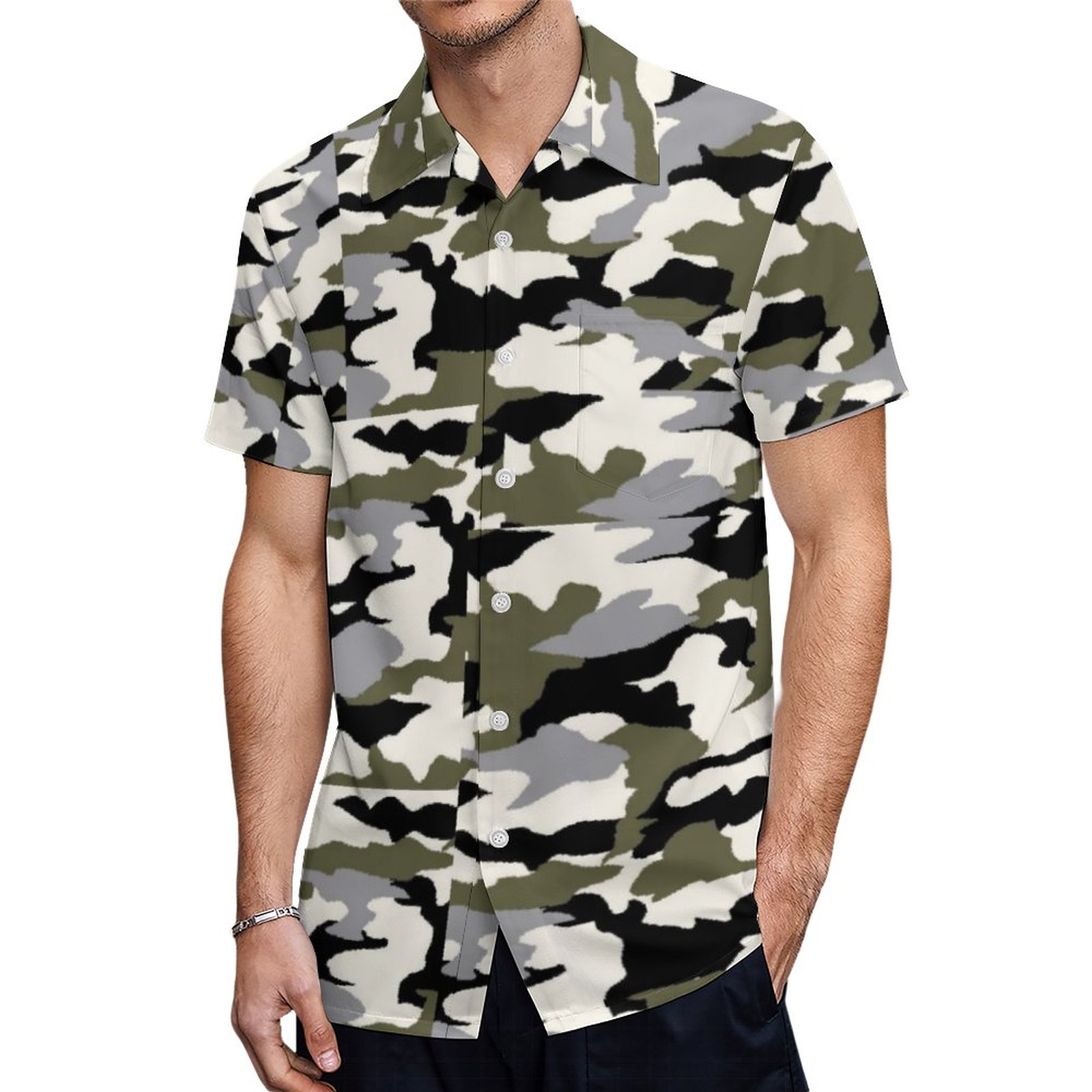 Military Camouflage Fashion With Green Grey Brown Hawaiian Shirt Mens Button Down Tropical Hawaii Beach Shirts