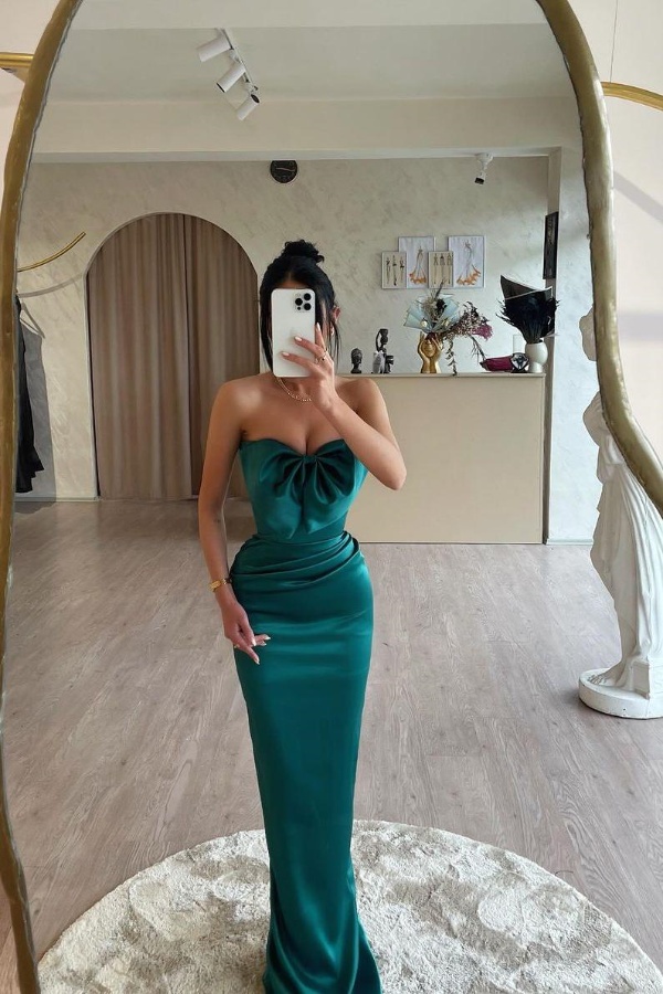 Ovlias Charming Dark Green Strapless Prom Dress Sweetheart Mermaid with Pleated MS0362