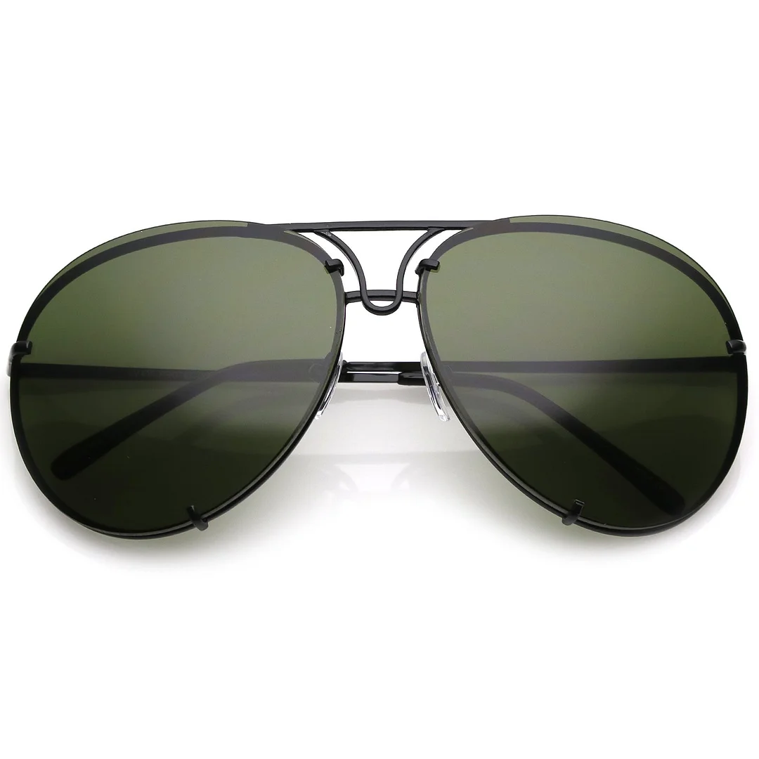 Oversize Rimless Metal Aviator glasses Slim Arms Tinted Lens 68mm