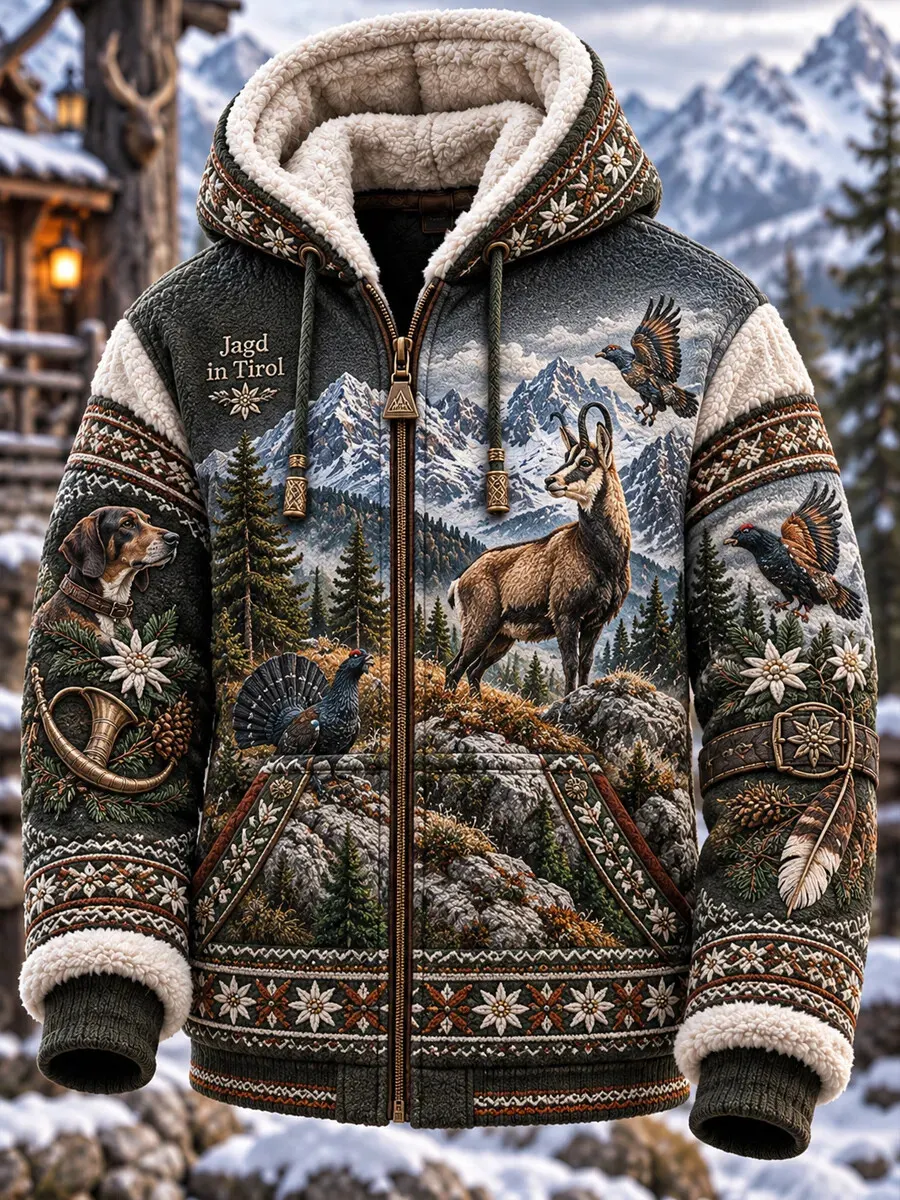Men's Hunting Season Wildlife Forest Scenery Print Hooded Jacket
