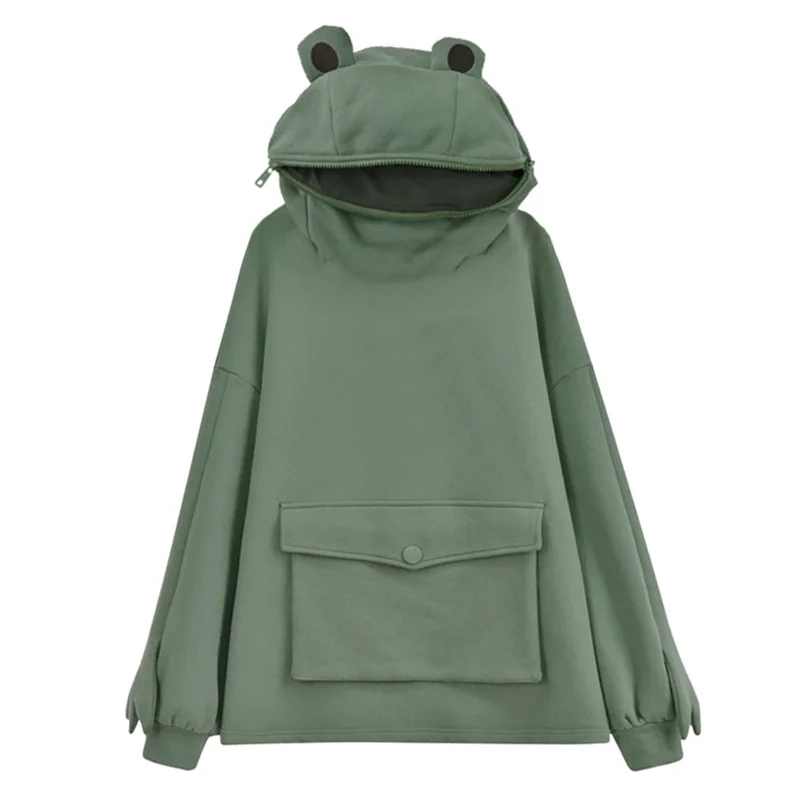 Frog Zipper Pocket Oversized Hoodie