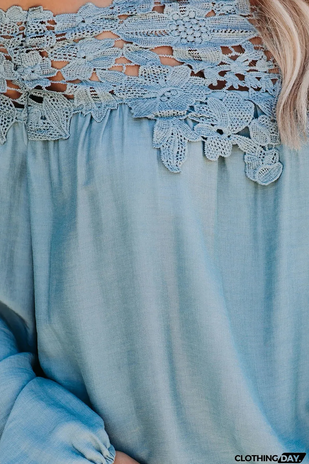 Sky Blue Blooming Lace Off The Shoulder Top