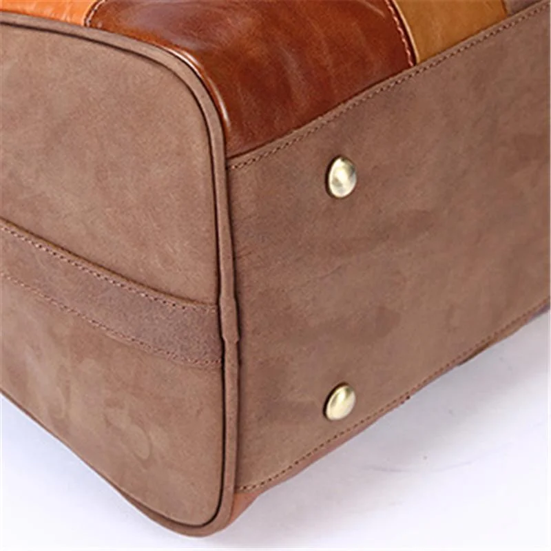 Unisex Leather Large Capacity Multicolor Patchwork Duffel Bags Travel Bag