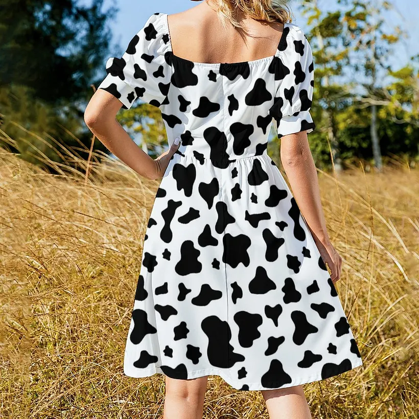 black and white cow print dress SFNEEWHO Women Boho High Waist Flared Puff Sleeve Cute Sweetheart Midi Dress Size:S / US 2-4 boohoo Women's Bridesmaid Satin Sophisticated All Polka Dots