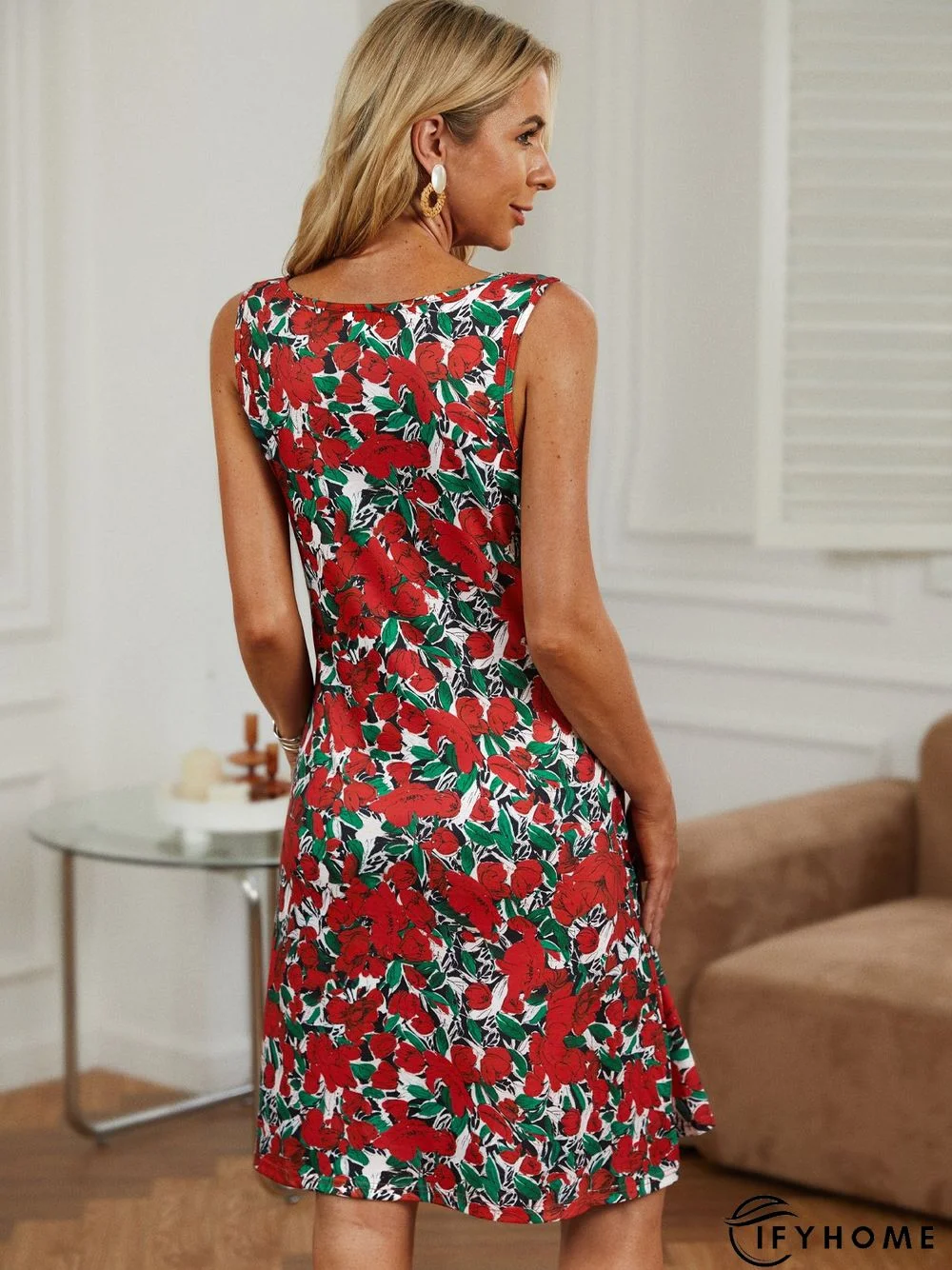 Round Neck Vacation Regular Fit Short Sleeve Knit Dress | IFYHOME