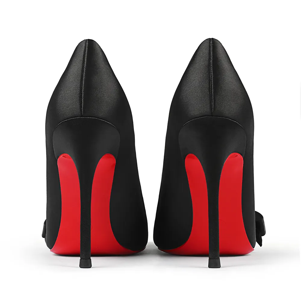 100mm Bow Fashion High Heels Sexy Prom Red Bottom Silk High Heels Stiletto Heels-vocosishoes