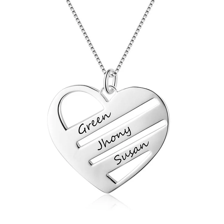 Heart Charm Necklace Personalized Engraving 3 Names