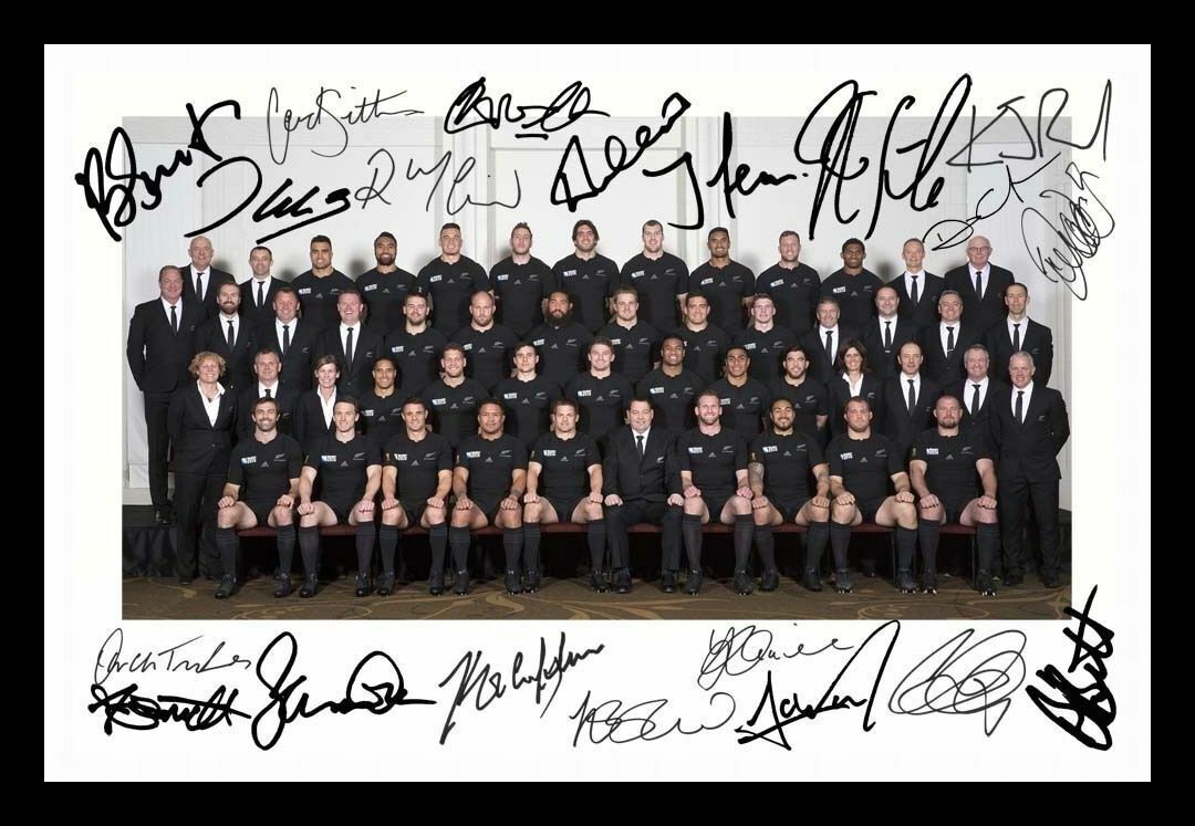 New Zealand All Blacks 2015 Rugby World Cup Squad Signed & Framed Photo Poster painting