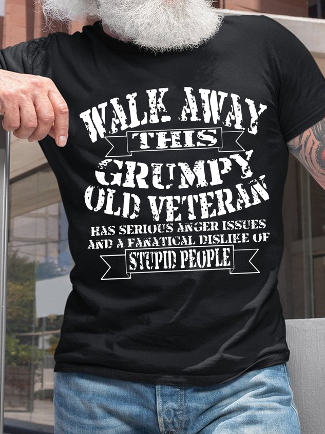 Cotton Grumpy Old Veteran on Casual Text Letters Loose T-Shirt socialshop