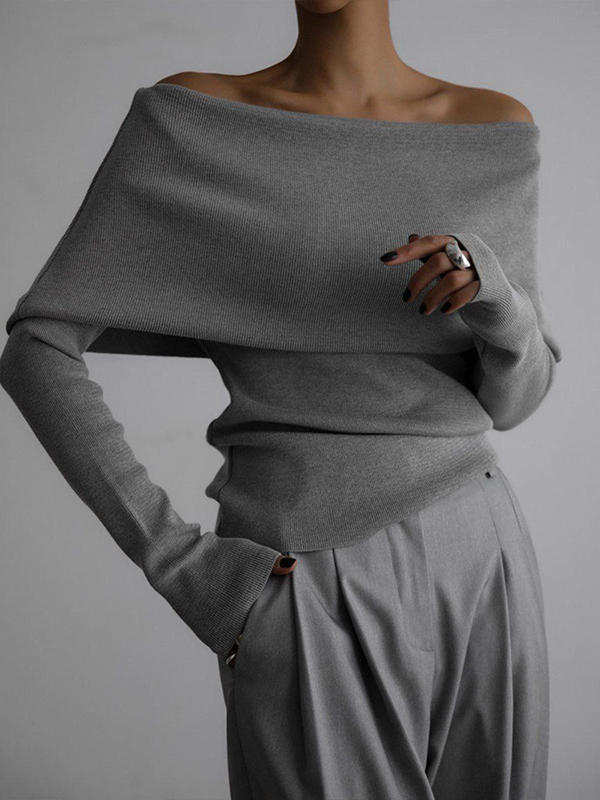 Solid color off shoulder slim pullover