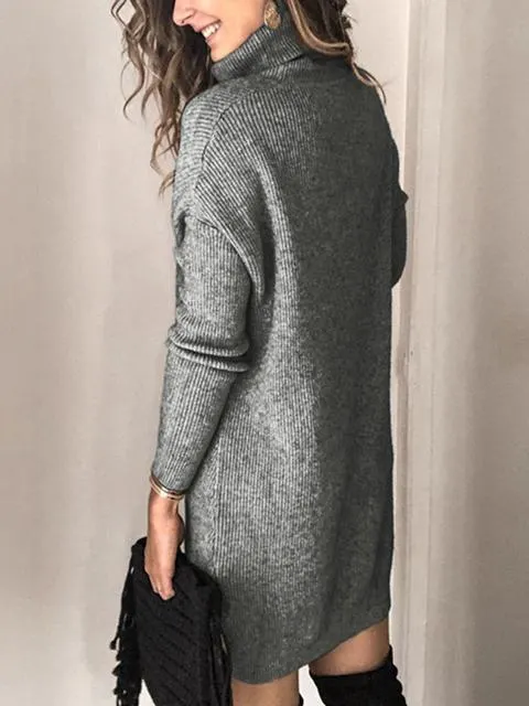 Solid Cable-knit Turtleneck Sweater Dress