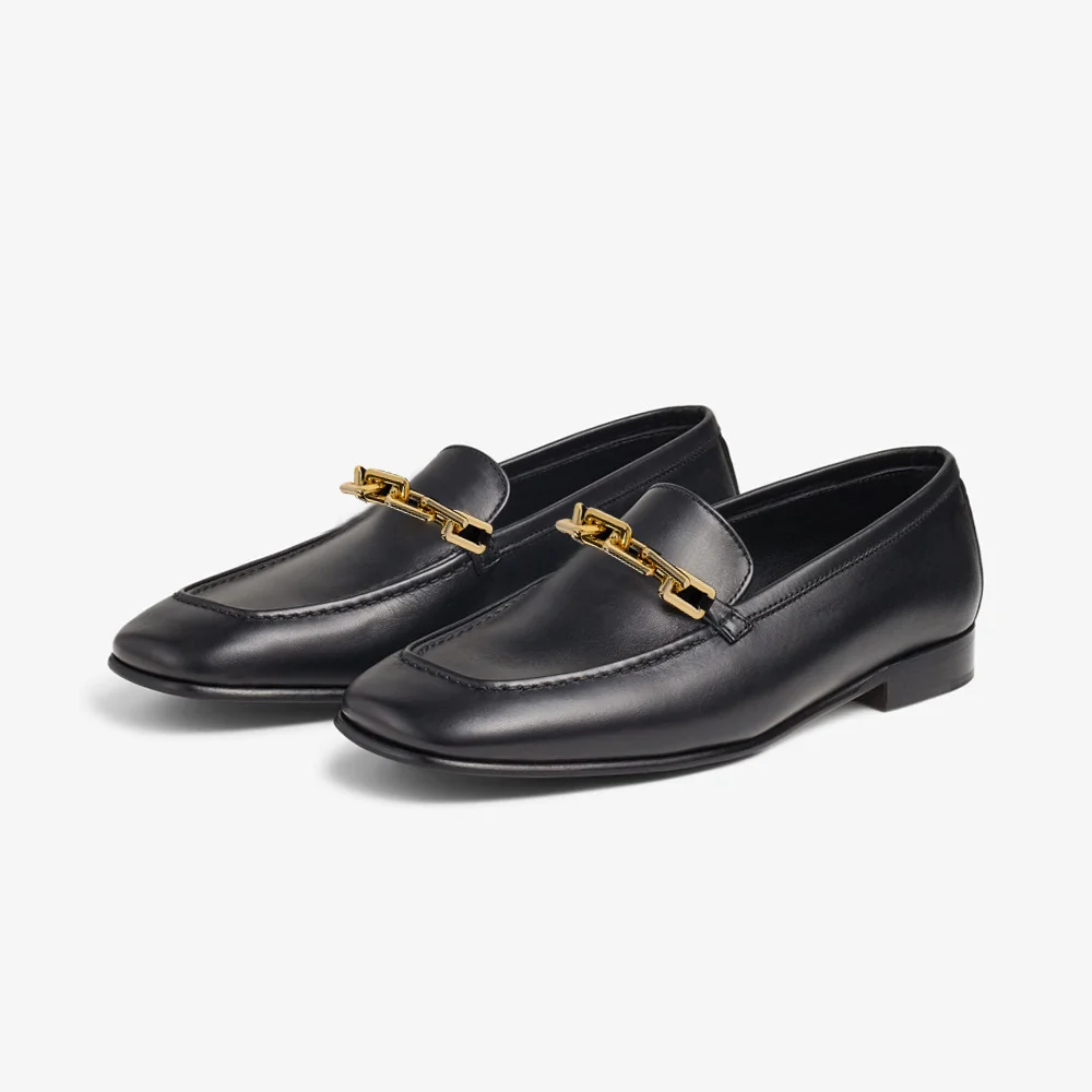 Black  Closed Square Toe Chain Flat Oxford Shoes Nicepairs