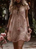 Women's Bohemian Floral Pattern Casual Vacation Short Dress