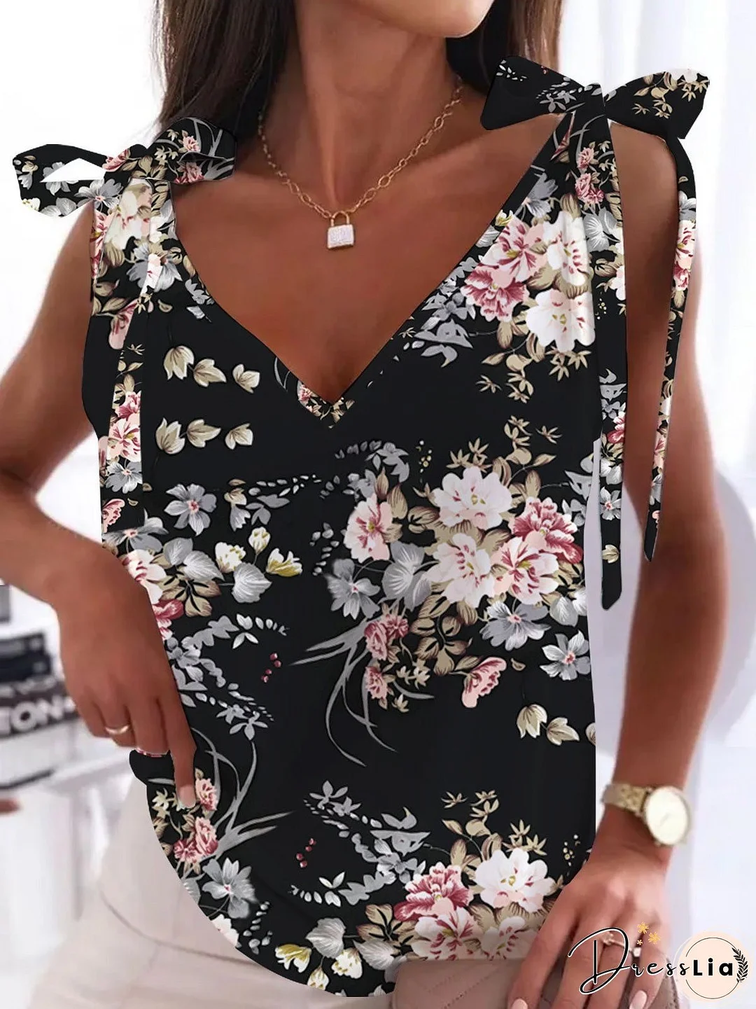 Women's Tank Tops Casual Floral Print V-Neck Sleeveless Tank Top