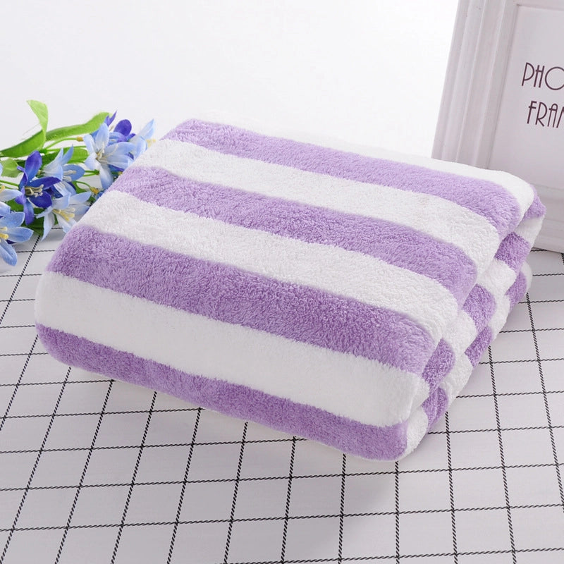 Hotel Beauty Salon Quick-drying Beach Towel Household Soft Absorbent Face Towel Striped Coral Fleece Bath Towel
