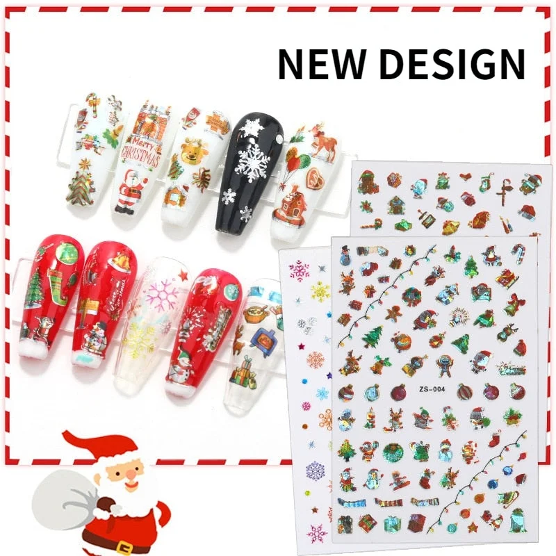 New Laser Christmas Nail Art Sticker Waterproof Adhesive Nail Decal Explosion Style Christmas Nail Art Ornament Nail Accesoires-Nail Inspo