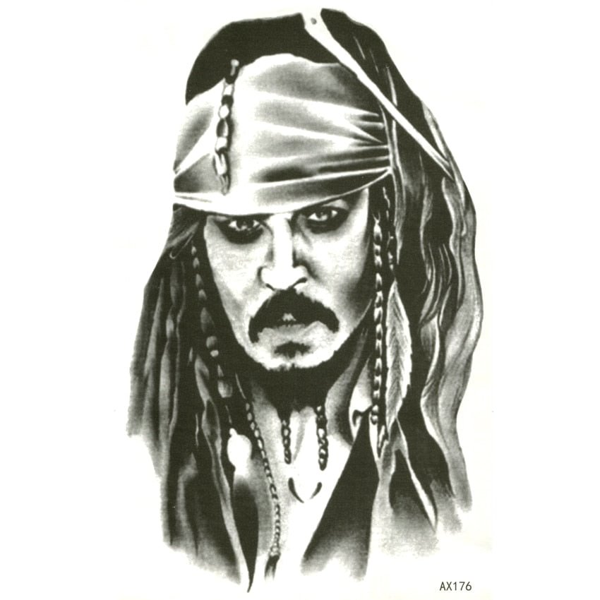 Captain Jack Sparrow Waterproof Temporary Tattoos Sticker Pirates of the Caribbean Tattoo Body Art fake tattoo sleeve tatoo