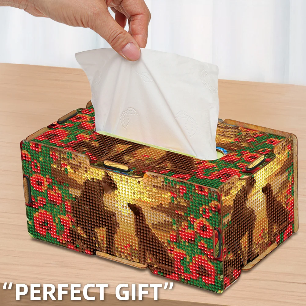 Soldier and Dog Diamond Painting Tissue Box Wood Diamond Art Tissue Storage Box