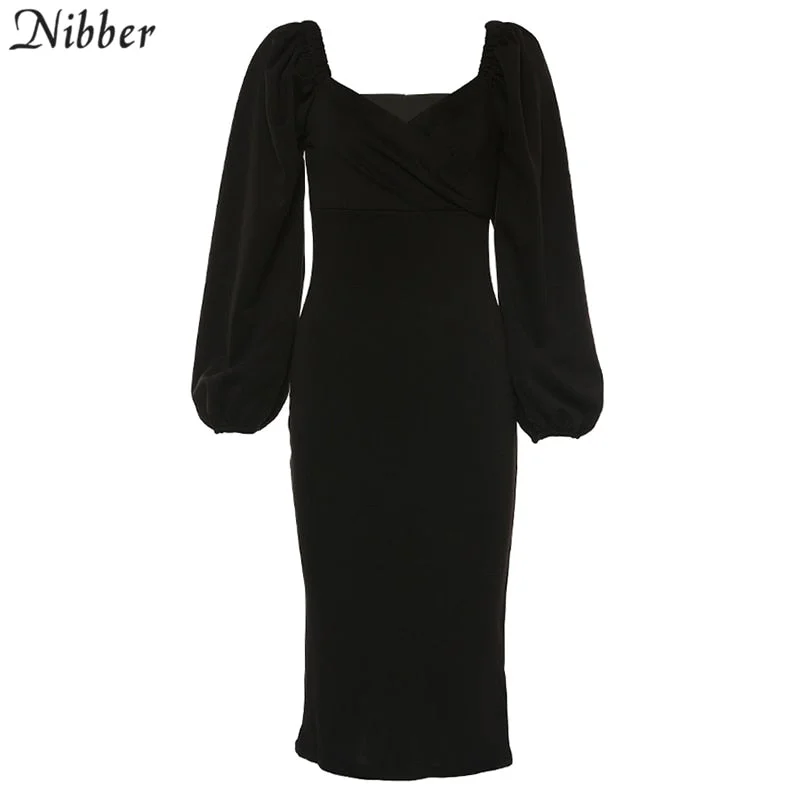 Nibber sexy pure V Neck off shoulder bodycon dress For women clubwear New Year party night  Basic Elegant midi dresses Mujer2022