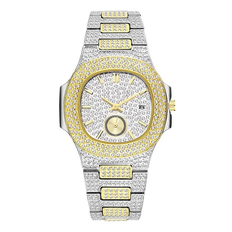 Full Diamond Automatic Date Chronograph Quartz Luxury Iced Out Watch-VESSFUL