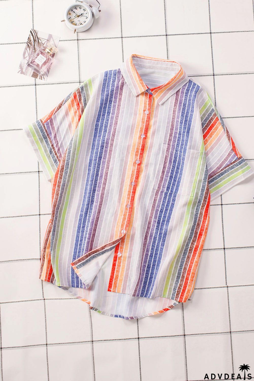 Classic Women's Orange Happier With You Striped Button Down Shirt