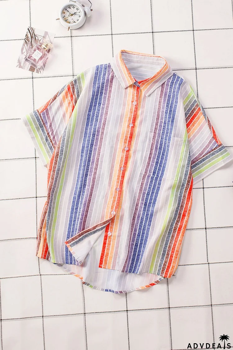 Classic Women's Orange Happier With You Striped Button Down Shirt