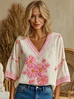 Women's Breast Cancer Awareness Daisy V-neck T-shirt