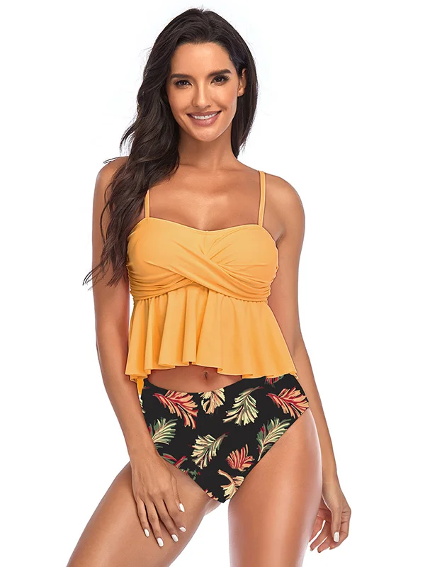 Falbala Folral-Printed High-Waisted Bikinis Swimsuit 