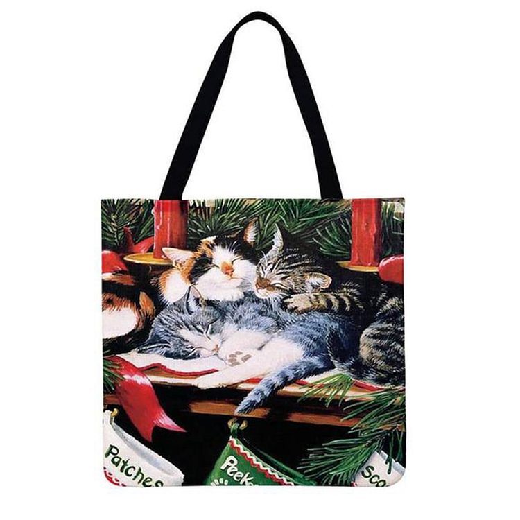 American Cat Christmas - Linen Tote Bag