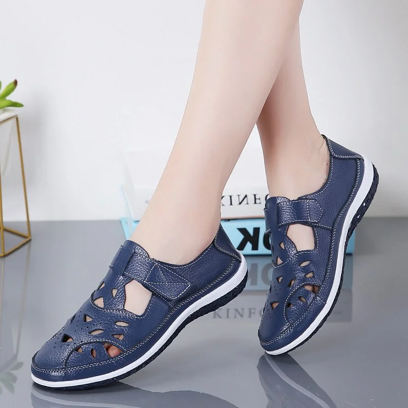 Women's Sandals Summer Ladies Girls Comfortable Ankle Hollow Round Toe Sandals Female Soft Beach Sole Shoes Plus Size