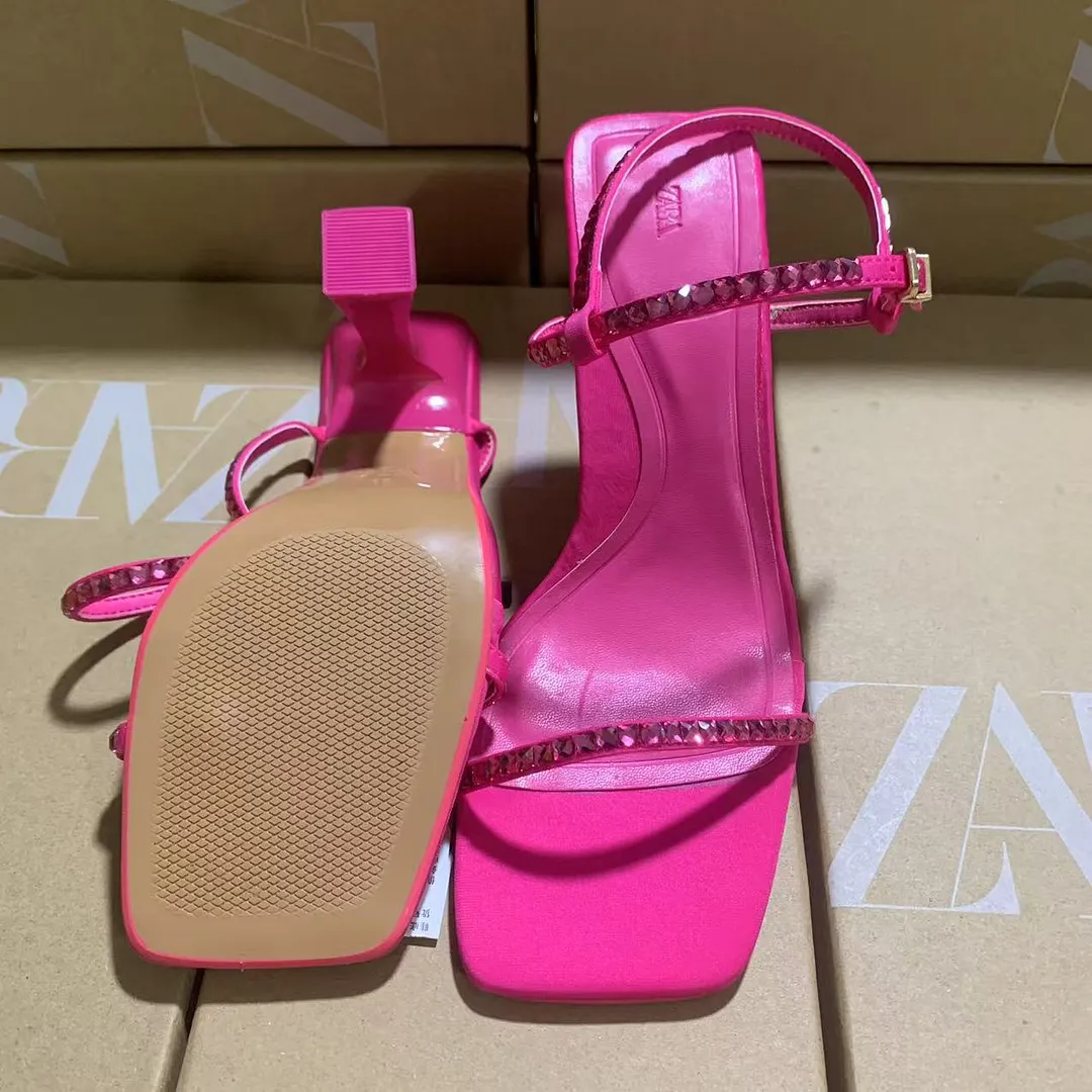 Breakj Breakj Spring New Women's Shoes Red Diamond Decoration French High Heels Square With Sandals