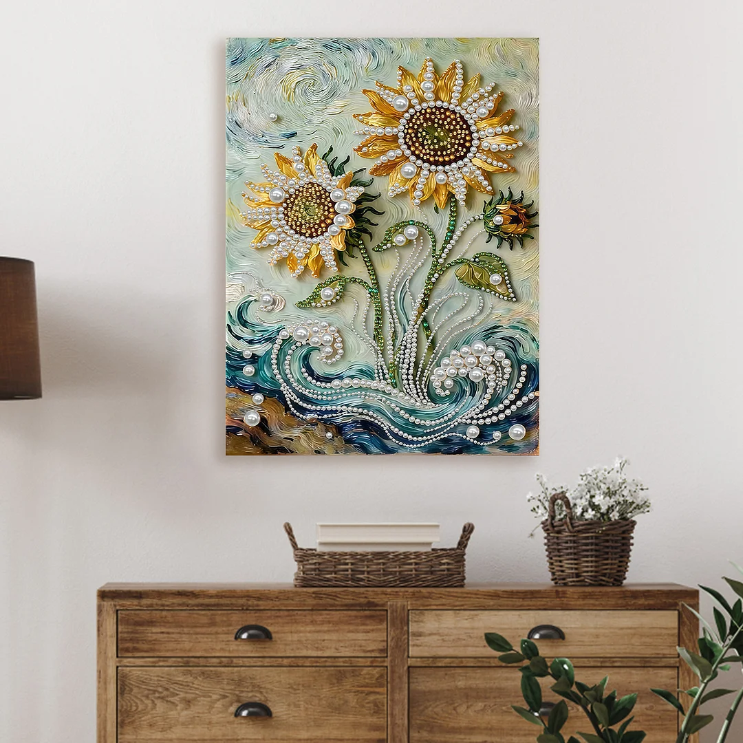Sunflower DIY Pearl Diamond Art Painting Kit with Frame 11.81x15.75in Home Decor