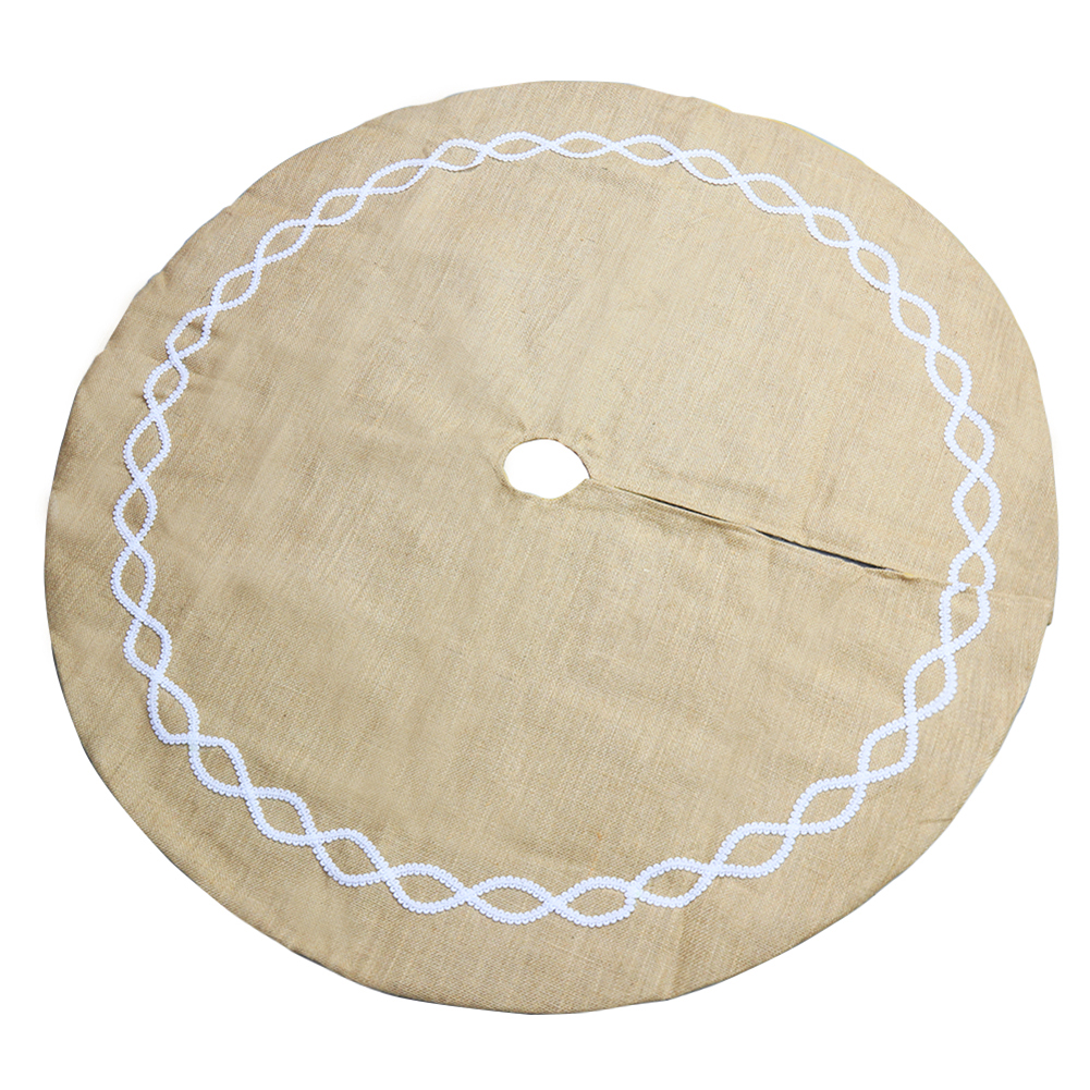 

122cm Round Christmas Tree Skirt Linen Non-woven Tree Apron Round Carpet, 501 Original