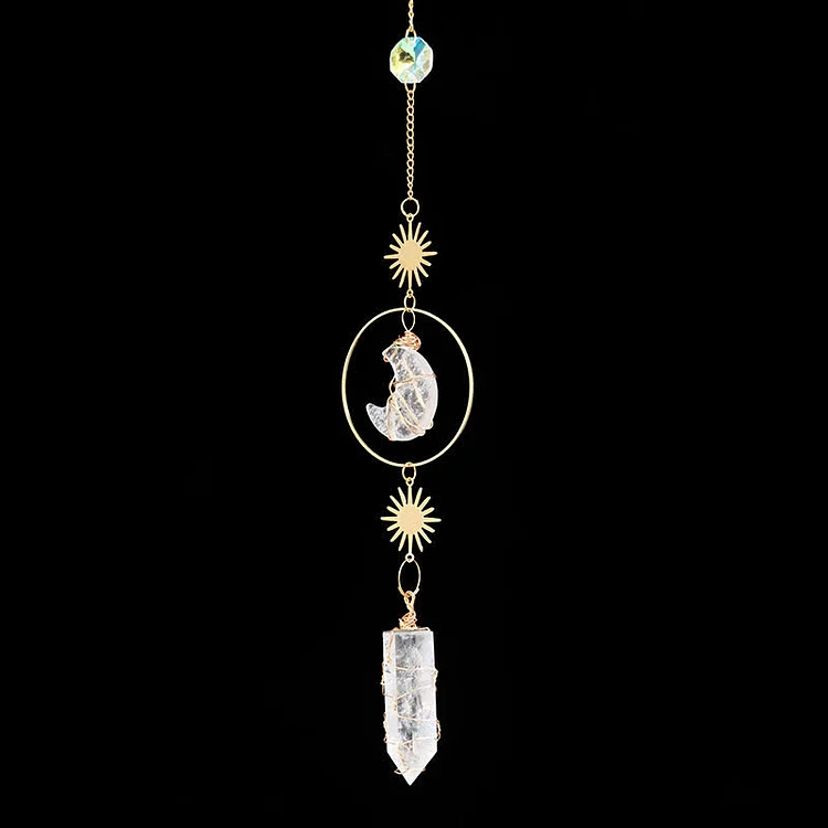  Natural Crystal Moon And Sun Gemstone Ornament| Clear Crystal