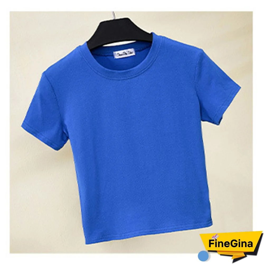 Green Crop Top T-Shirt Female Solid Cotton O-Neck Short Sleeve T-shirts For Women High Waist Slim Short Sport Femme T-Shirt