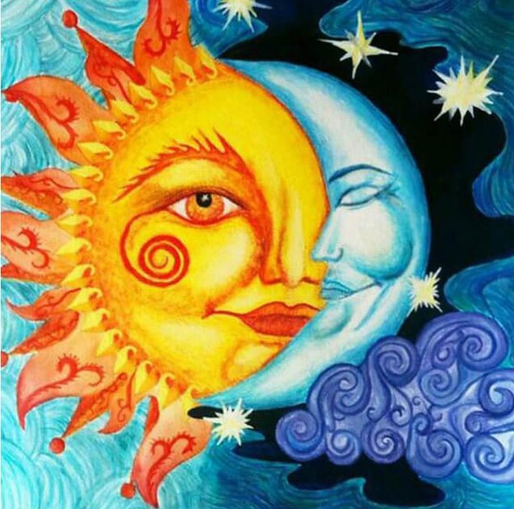 Peinture de diamant - Full Round - Soleil et Moon Face