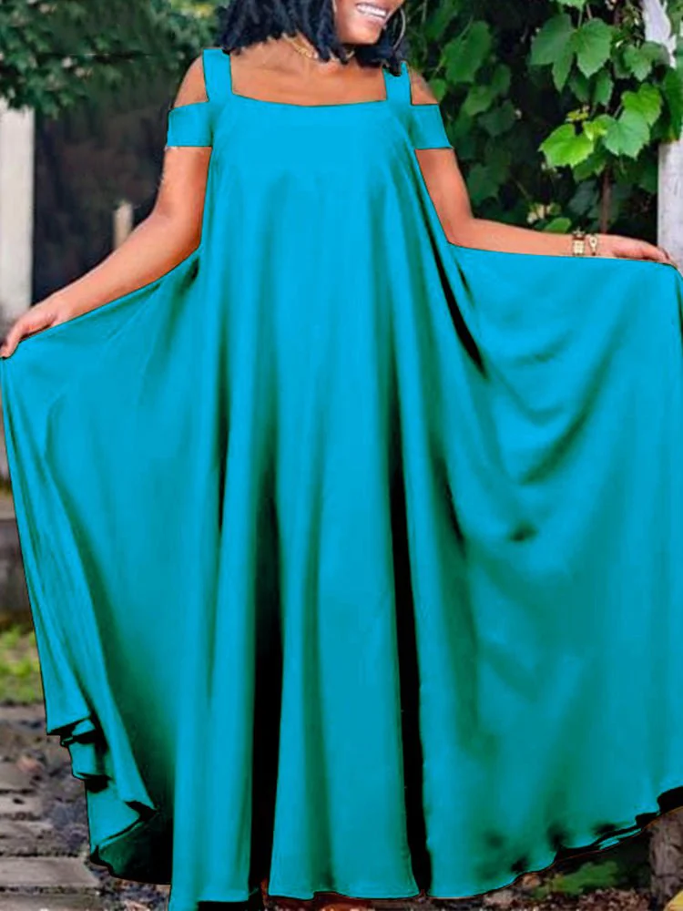 Cold Shoulder Solid Color Women Maxi Dresses SKUJ02092 QueenFunky