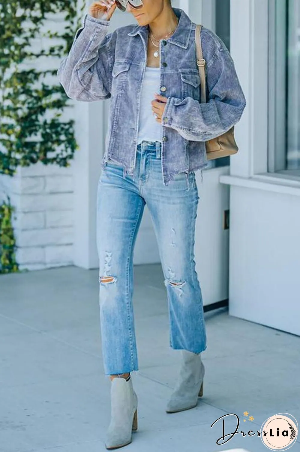 Frayed Hem Cropped Corduroy Jacket