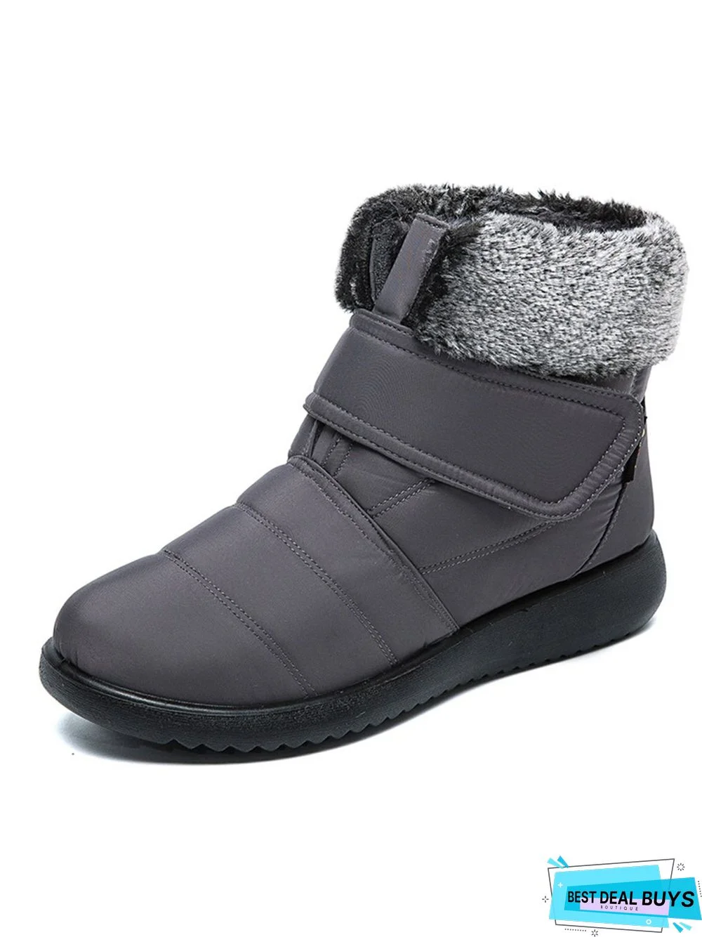 Faux Fur Cuff Snow Boots with Hook and Loop