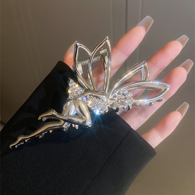 Elegant Hair Clip With Diamond-studded Dancing Butterfly Wings, Stylish Shark Hair Clip With Golden Disc For The Back Of The Head, Fashionable Hair Accessory For Women