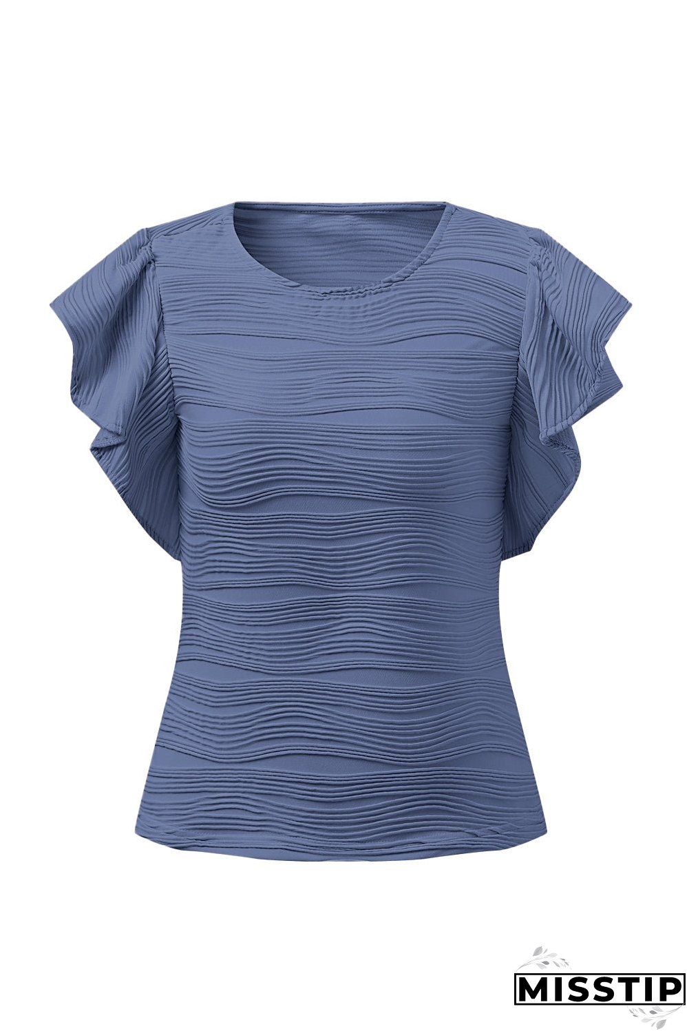 Textured Round Neck Cap Sleeve Top