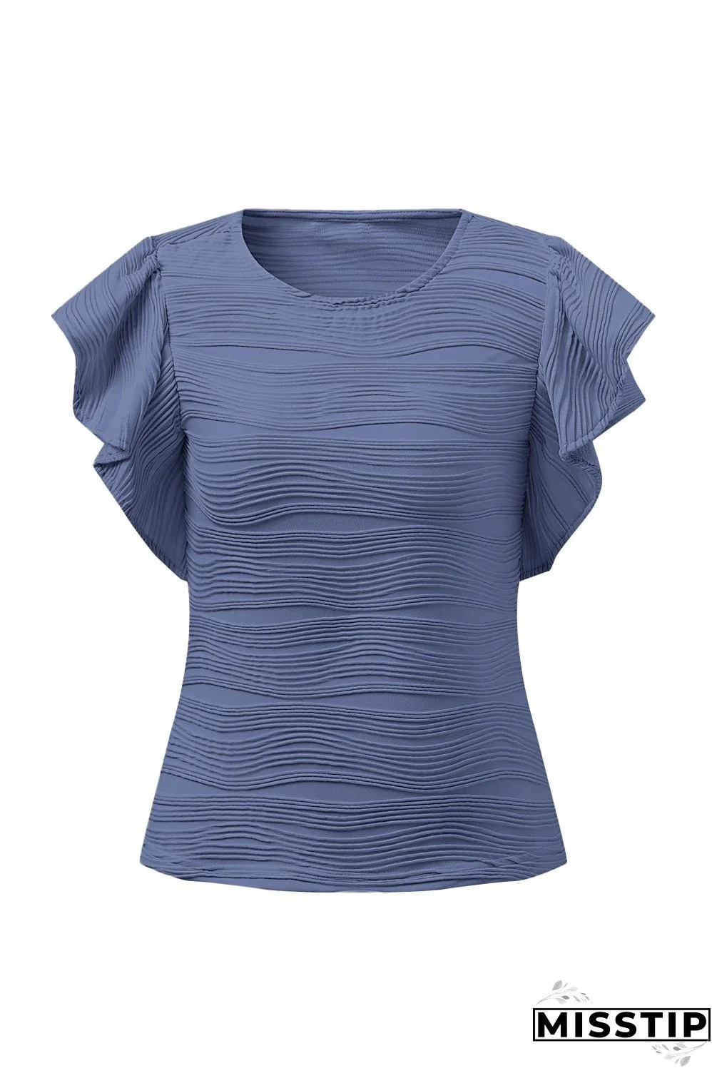 Textured Round Neck Cap Sleeve Top