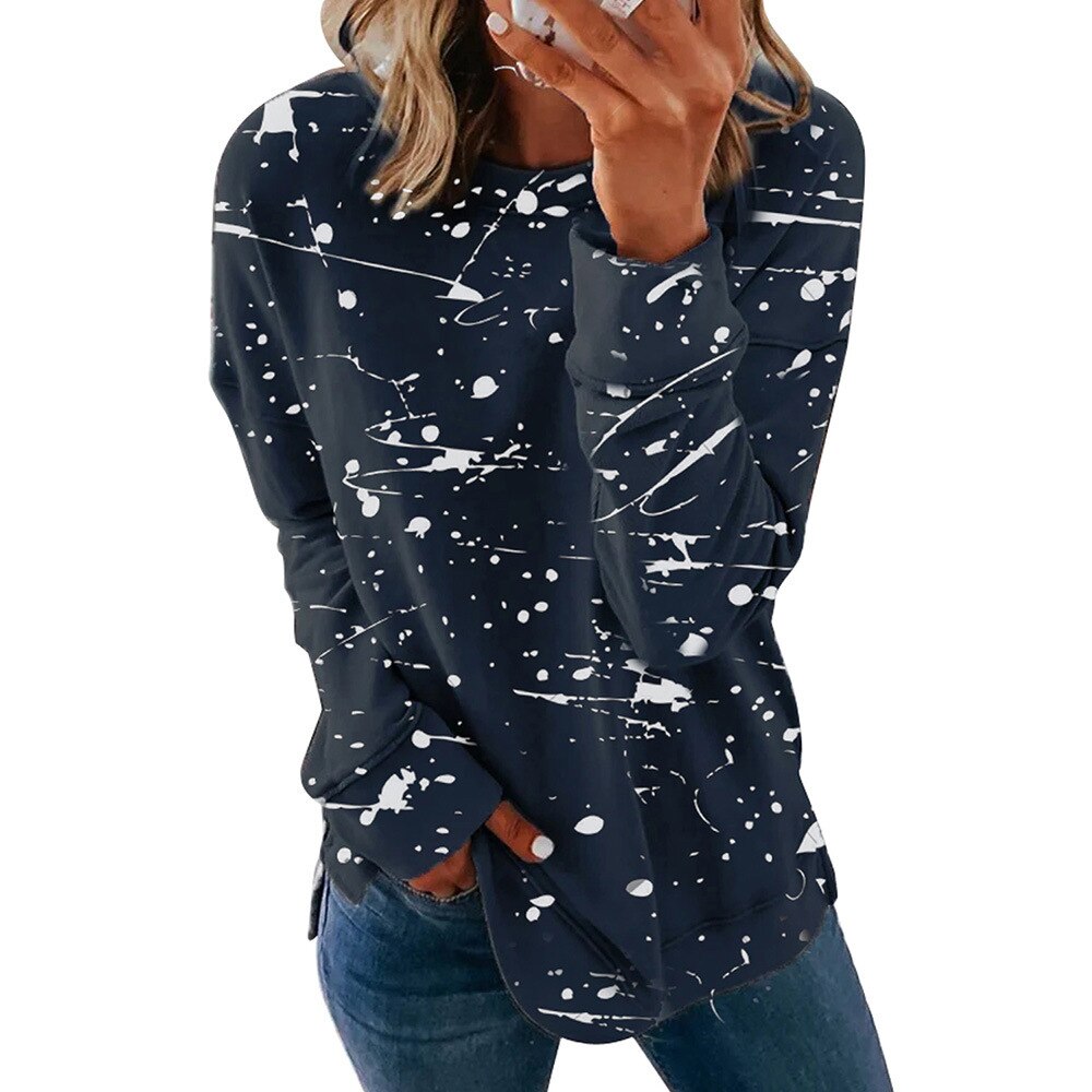 Women Dye Tie Graffiti Long Sleeve Oversize Casual Loose Tops