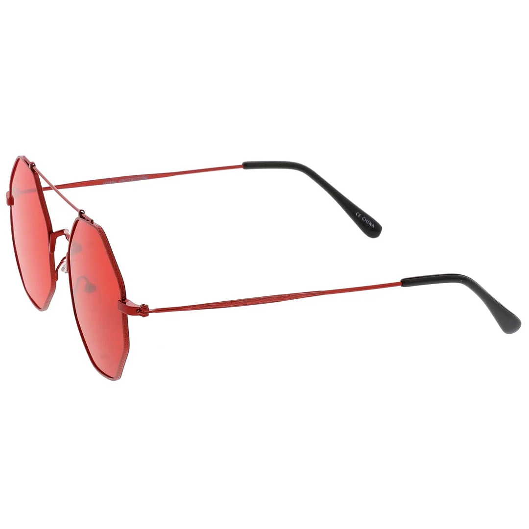 Modern Octagon glasses With Crossbar Colored Flat Lens And Ultra Slim Arms 52mm