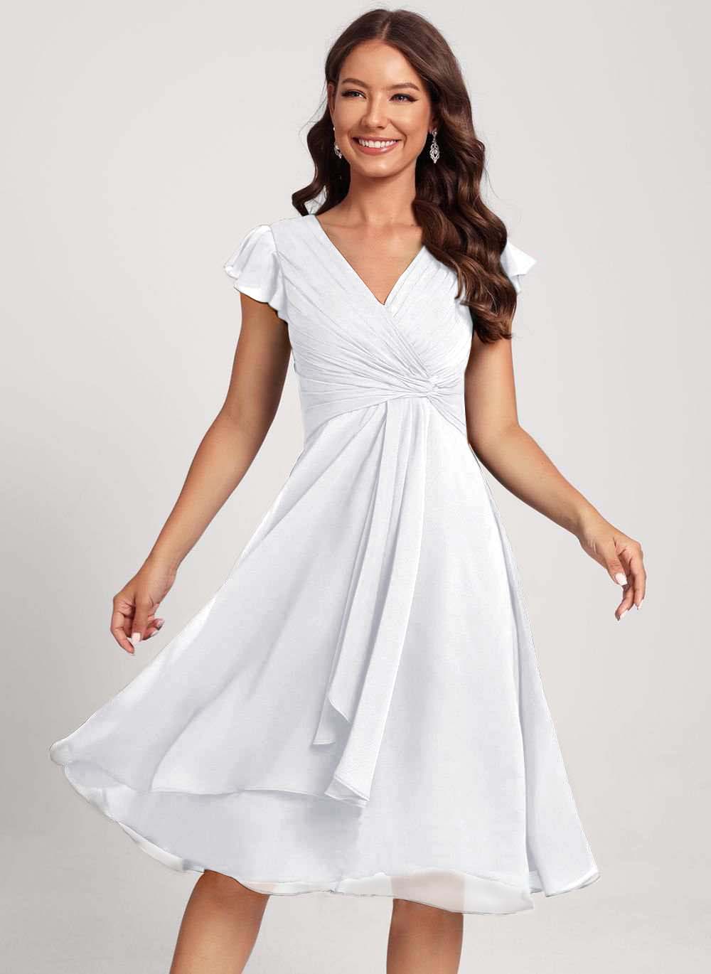 Daisda Simple V Neck Sleeveless Pleated Ball Gown Short Dress 