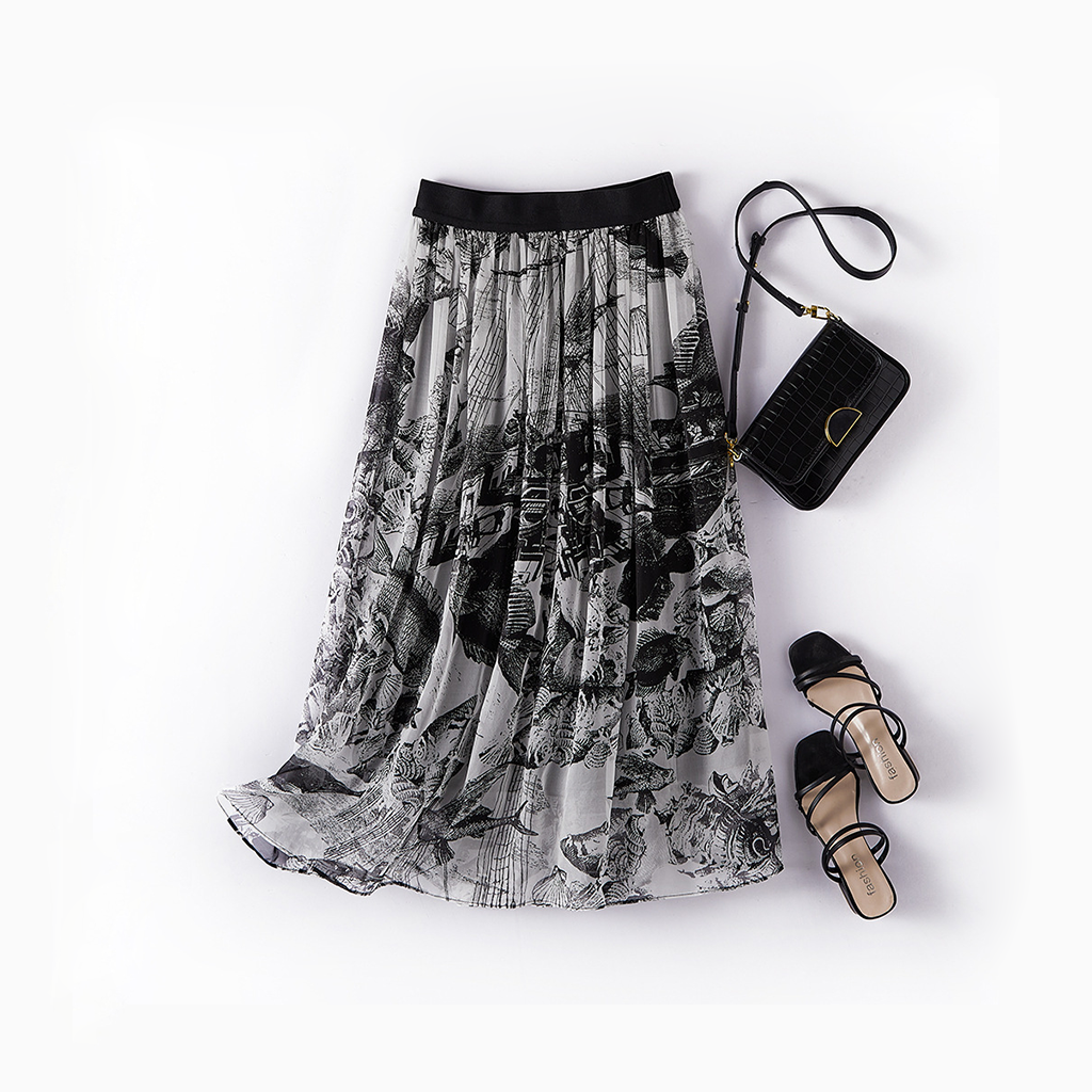 Floral Silk Skirt with Black Elastic Waist for Various Occasions REAL SILK LIFE